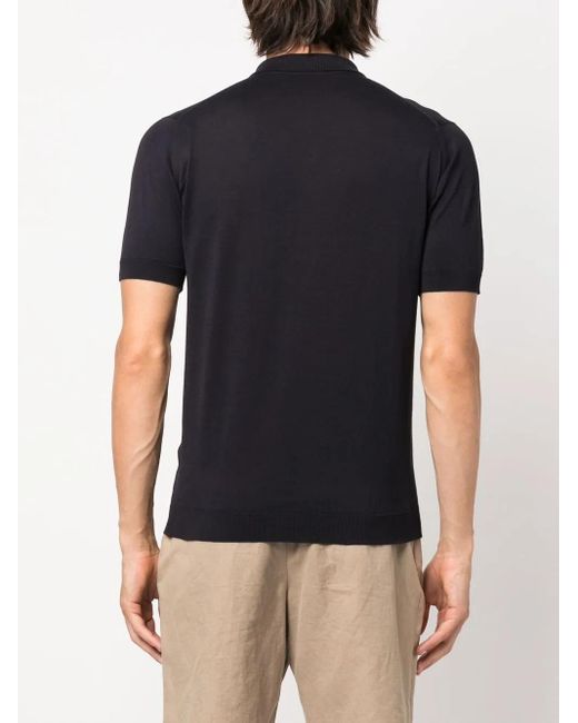 John Smedley Black Fine-Knit Polo Shirt for men