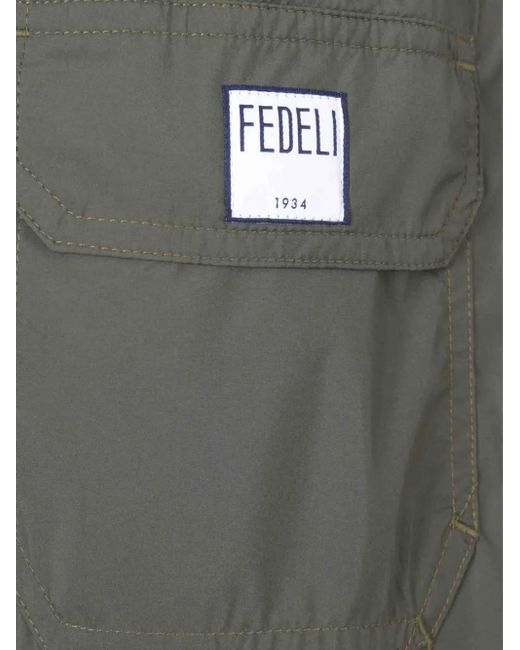 Fedeli Gray Contrast-Trim Swim Shorts for men