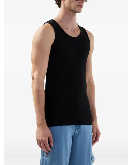 Gcds Black Logo-Embroidered Tank Top for men