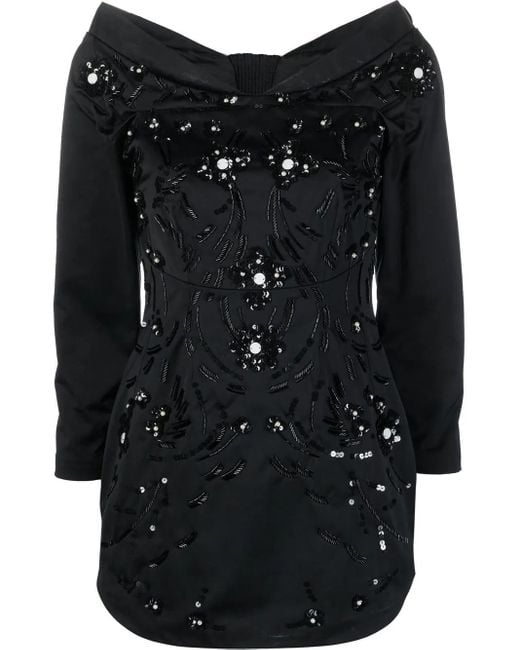 DSquared² Black Embellished Off-Shoulder Minidress