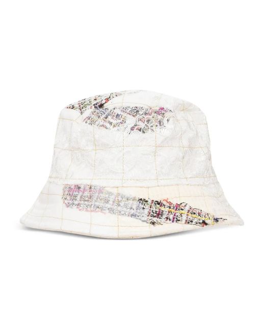 Who Decides War White Tweed Patchwork Bucket Hat for men