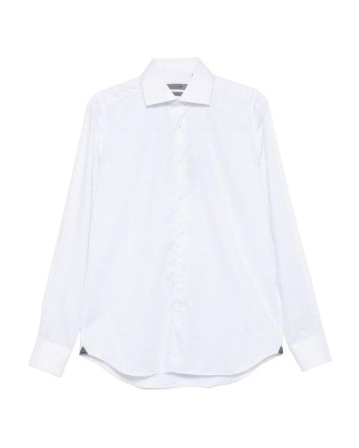 Corneliani White Long-Sleeved Dotted Shirt for men