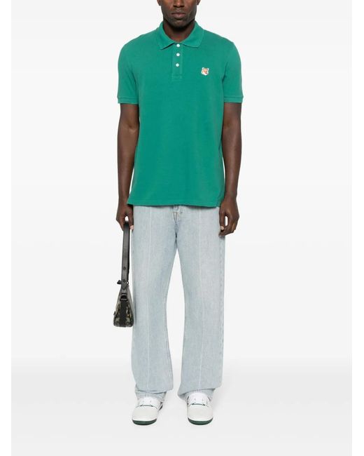 Maison Kitsuné Green Fox Head Cotton Polo Shirt for men