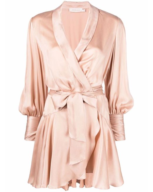 Zimmermann Silk Wraparound V-neck Dress in Pink | Lyst