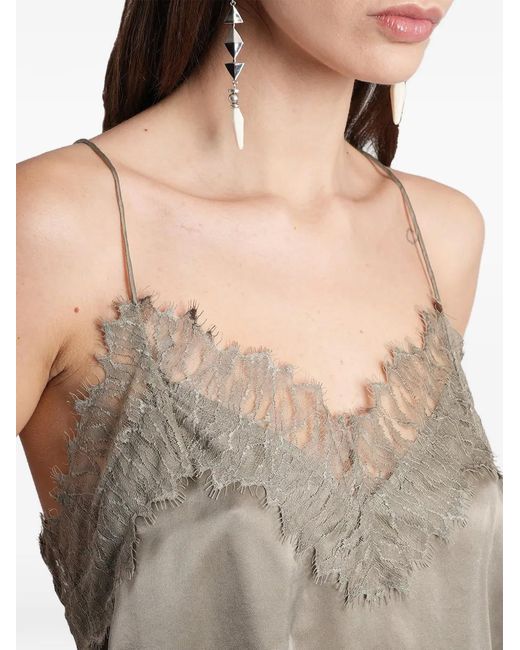 IRO Gray Newin Lace-Trim Silk Top
