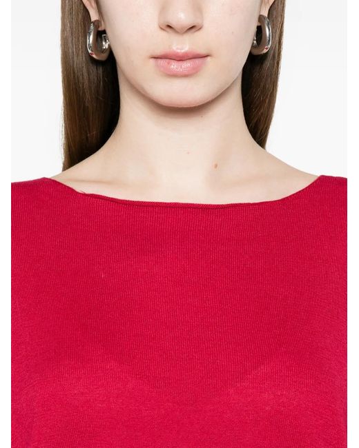 Be You Red Boat-Neck Top