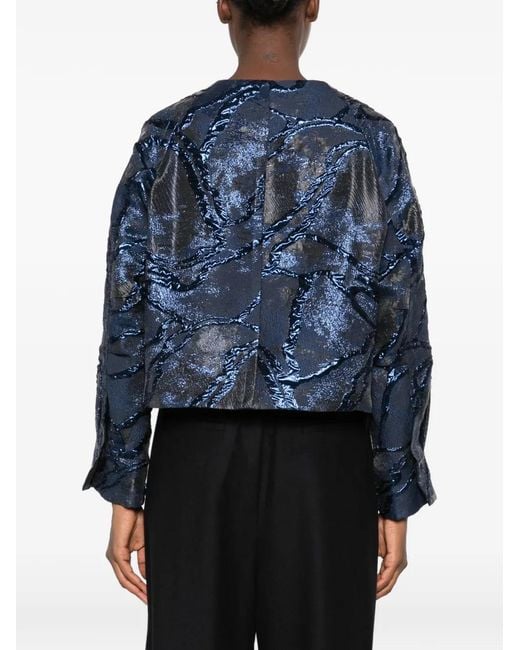 Susanne Bommer Blue Jacquard-Effect Cropped Jacket