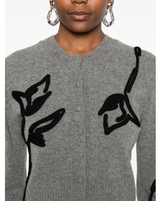 Erdem Gray Floral-Embroidered Tie-Detail Cardigan