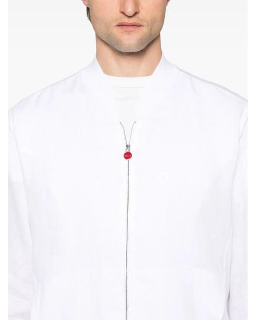 Kiton White Linen Bomber Jacket for men