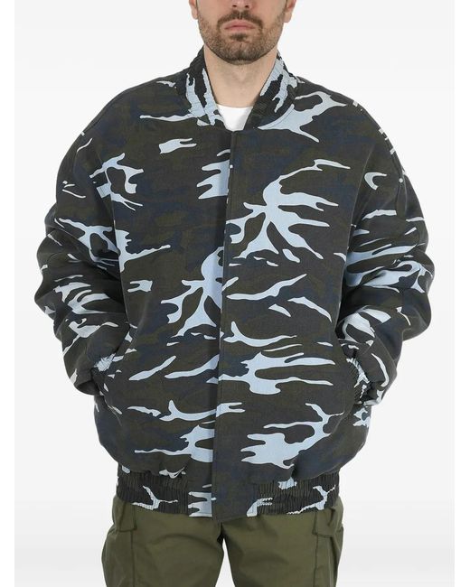 we11done Gray Camouflage-Print Oversized Bomber Jacket for men
