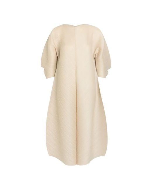 Issey Miyake Natural Pleated Cocoon Midi Dress