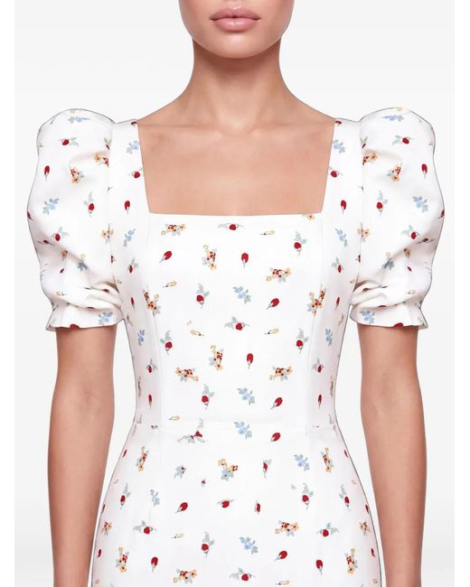 POST MERIDIEM White Floral-Print Puff-Sleeve Midi Dress