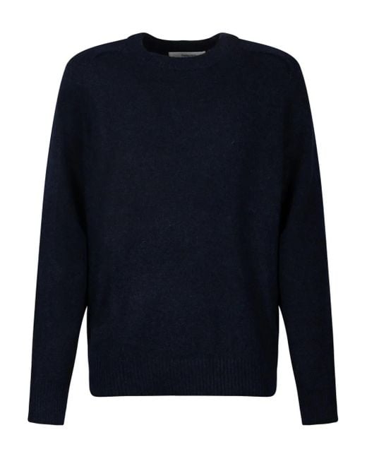 SELECTED Blue Ribbed Round-Neck Sweater for men