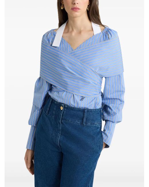 Patou Blue Gewickelte Bluse