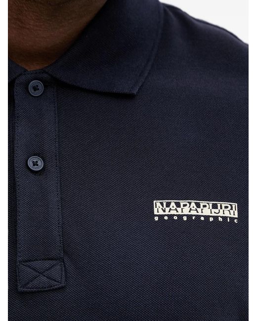 Napapijri Blue Box Logo-Patch Piqué Polo Shirt for men