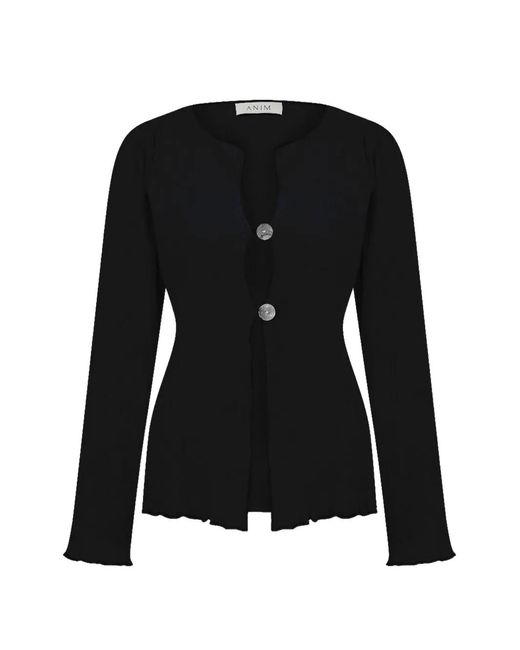 Anim Black Crinkled Button-Up Cardigan