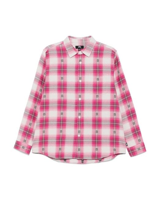 Camicia Con Motivo Tartan di Stussy in Pink da Uomo