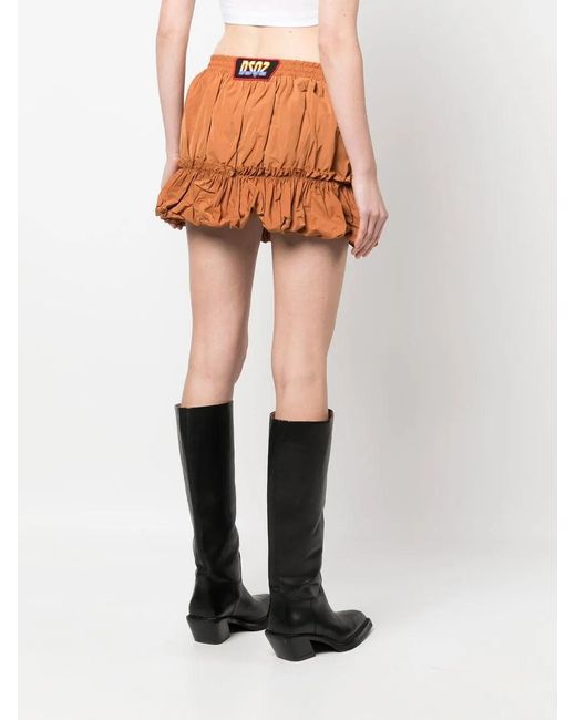 DSquared² Brown Pleated Drawstring Miniskirt