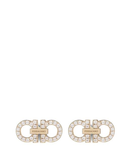 Ferragamo White Double Gancini Crystal Embellished Earrings
