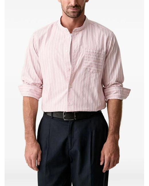 Benetton Pink Striped Band-Collar Shirt for men