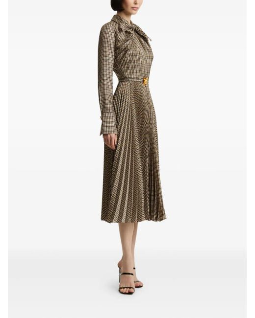 Oscar de la Renta Natural Houndstooth Pleated Midi Dress