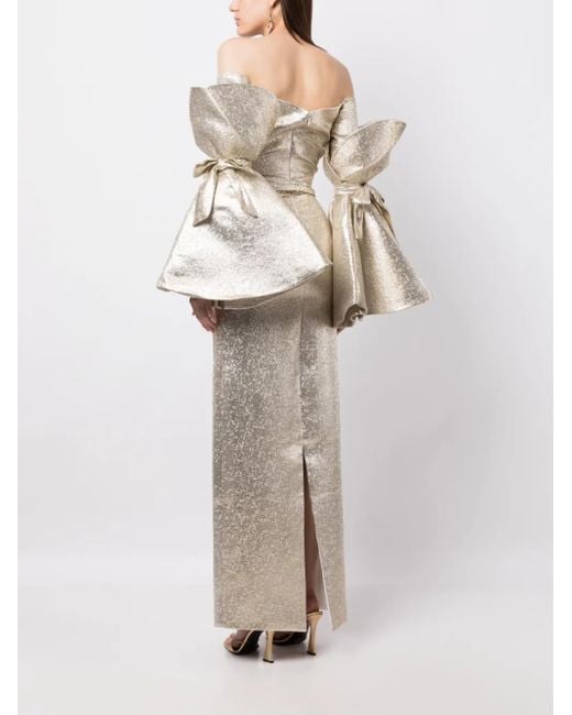 Saiid Kobeisy Natural Brocade-Effect Off-Shoulder Dress