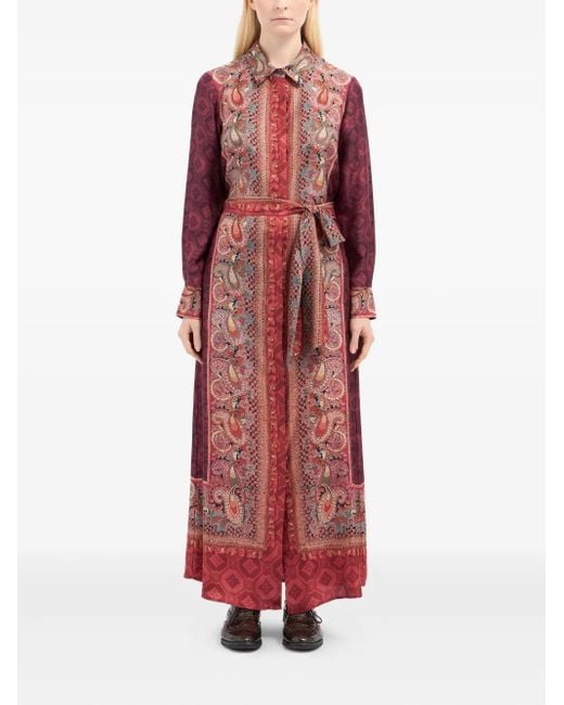 Pierre Louis Mascia Red Geometric-Pattern Shirt Maxi Dress