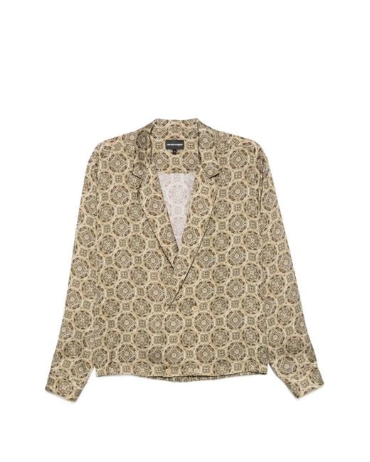 Emporio Armani Natural Geometric-Print Double-Breasted Shirt for men