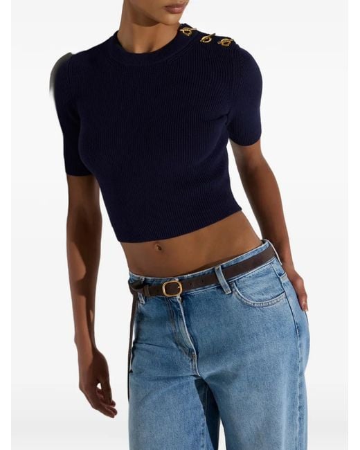 Elisabetta Franchi Blue Knit Top With Jewel Details