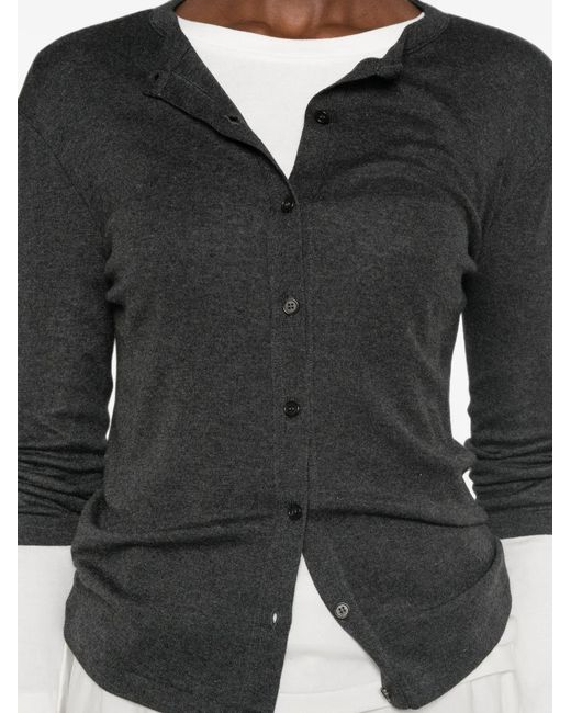 The Row Black Button-Up Three-Quarter Sleeve Cardigan