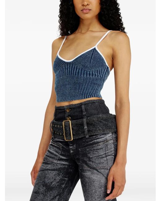 DIESEL Blue Cropped Deep Ribbed Knit Top
