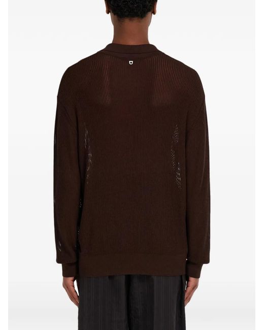 Ferragamo Brown Long Sleeve Knitted Silk Polo Shirt for men
