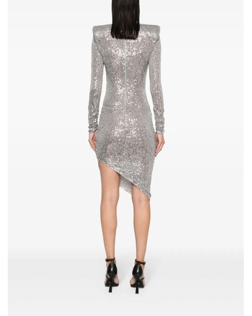 Elisabetta Franchi Gray Sequin Asymmetric Midi Dress