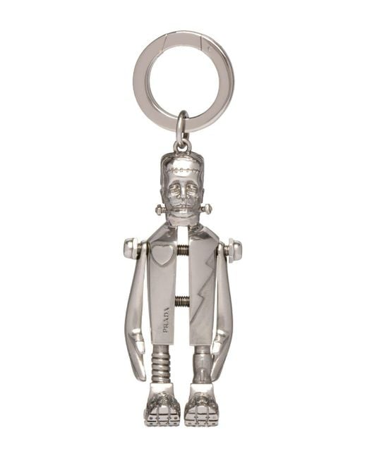 Prada Metallic Frankenstein Silver-tone Keychain for men
