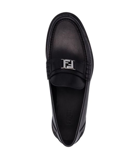 Fendi Black Logo-plaque Leather Loafers for men