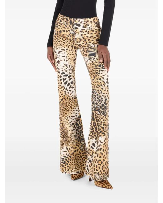 Roberto Cavalli Metallic Leopard-Print Flared Jeans
