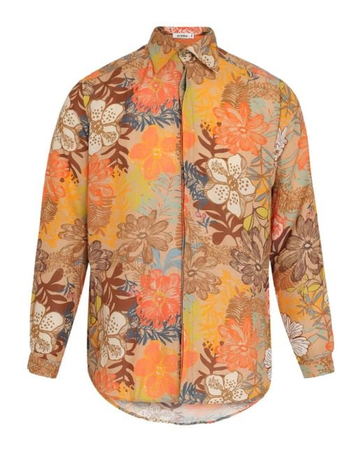 Amir Slama Orange Floral-Print Button-Up Shirt for men