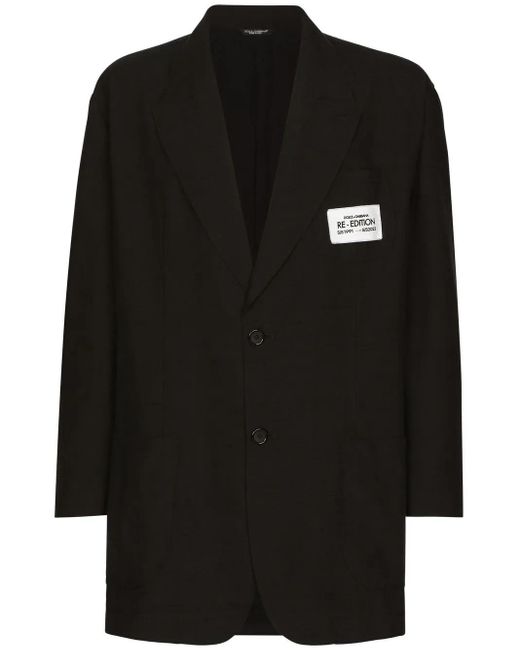 Dolce & Gabbana Black Logo Patch Single-breasted Blazer for men