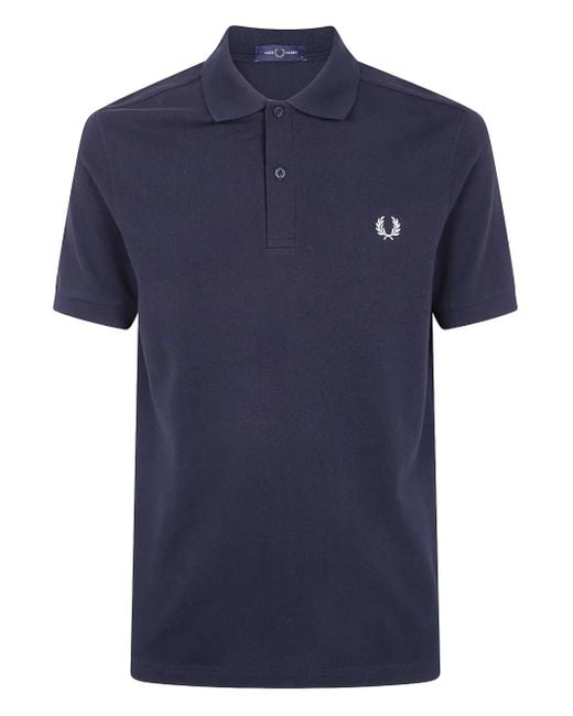 Fred Perry Blue Laurel Wreath-Embroidered Polo Shirt for men