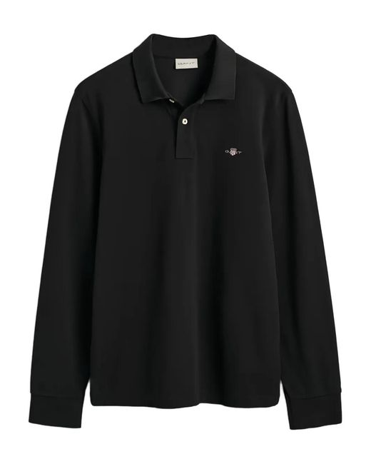 Gant Black Long-Sleeve Pique Rugby Polo Shirt for men