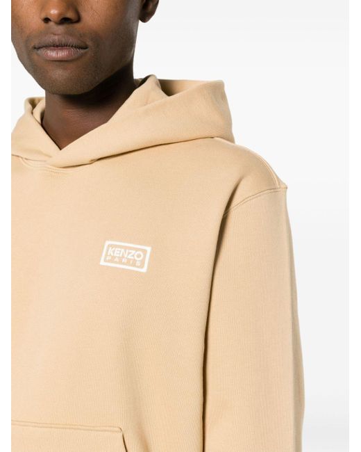 KENZO Natural Logo-embroidered Cotton Hoodie for men