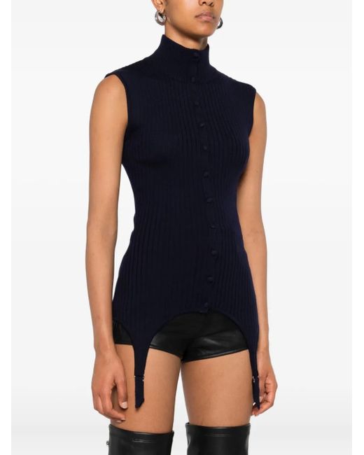 Jean Paul Gaultier Blue Ribbed Sleeveless Top