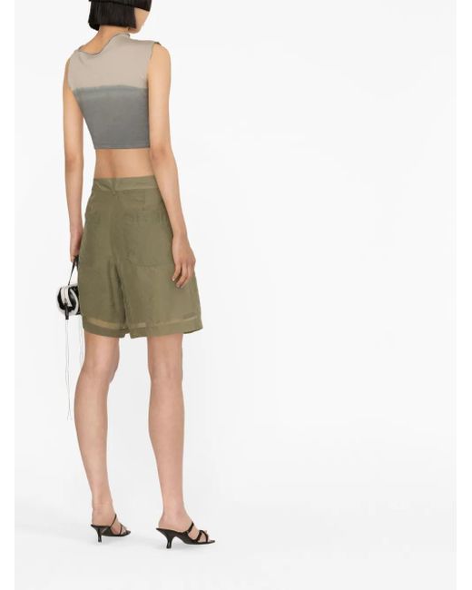 Helmut Lang Green Pleated Sheer Shorts
