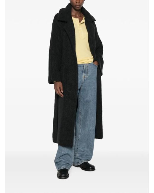 Alanui Black Ribbed-Knit Belted Coat