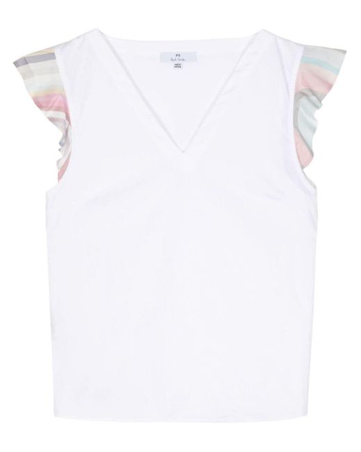 T-shirt con ruches di PS by Paul Smith in White