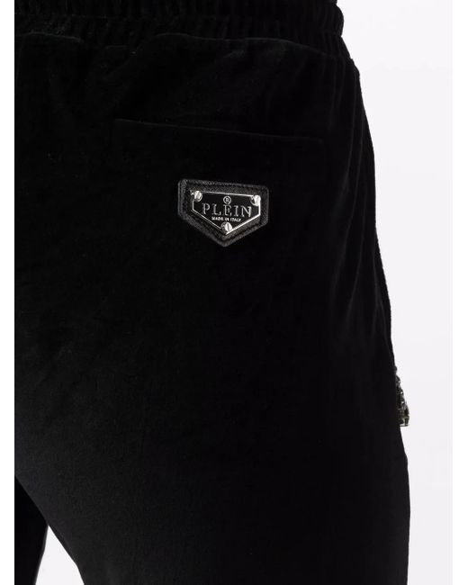 Philipp Plein Black Crystal Chain Velvet Track Pants