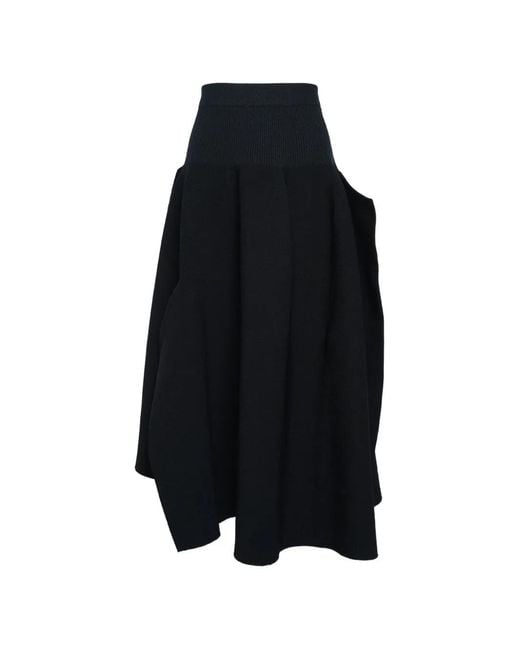 CFCL Black Pottery-Crease Asymmetric Midi Skirt
