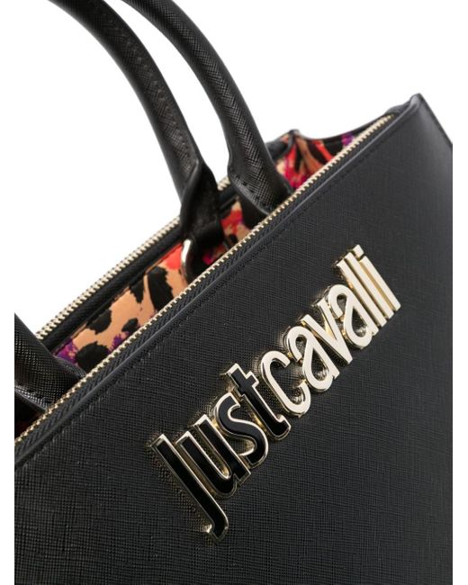 Just Cavalli Black Logo-lettering Faux-leather Tote Bag