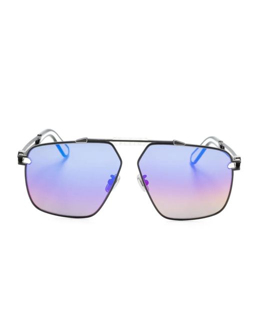 Philipp Plein Blue Engraved-Logo Pilot-Frame Sunglasses for men