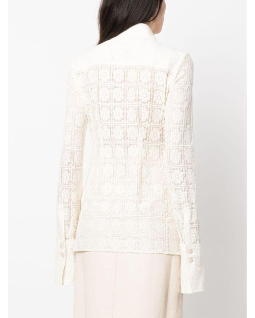 Sportmax White Sava Floral-lace Fitted Shirt